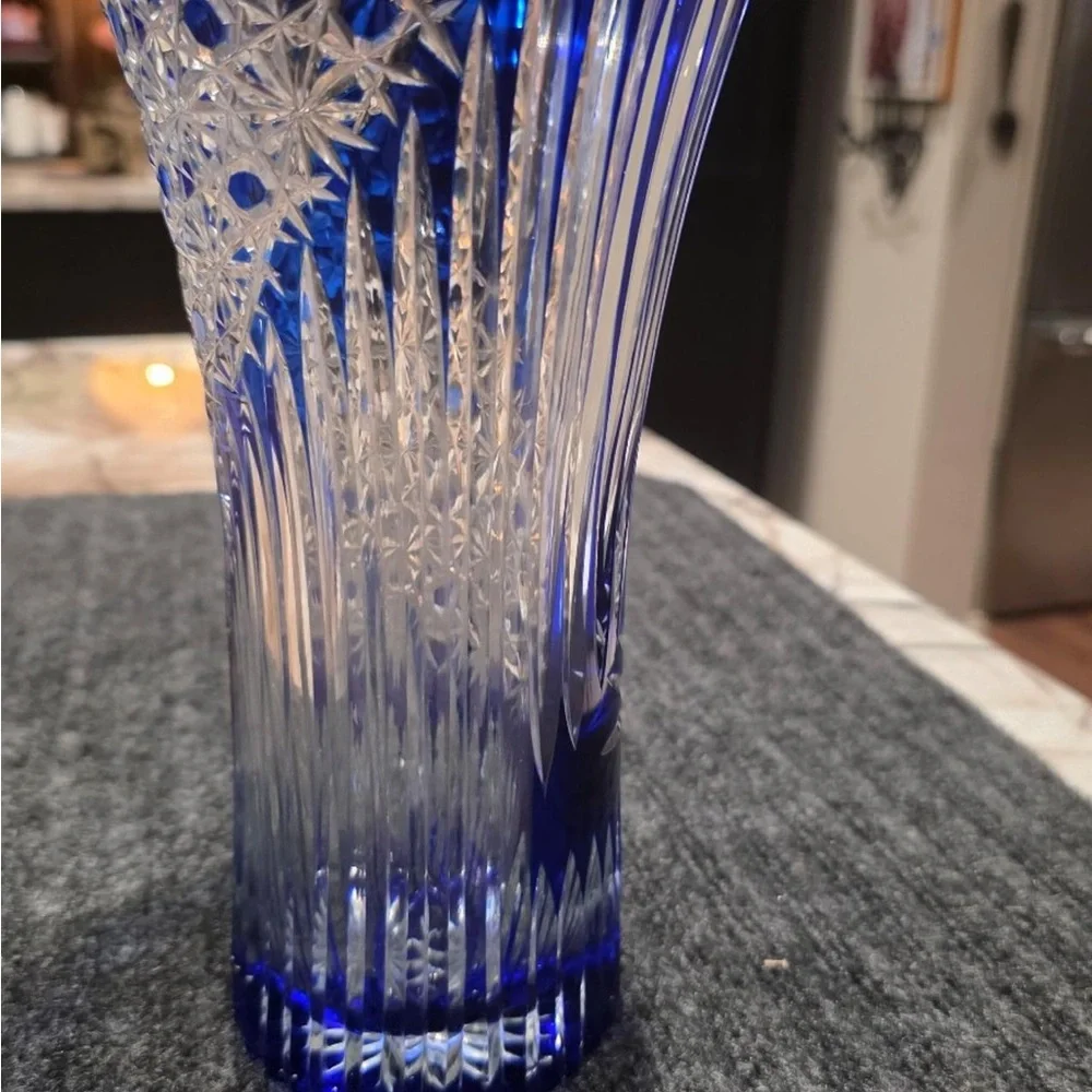 Cobalt Cut Crystal Vase - Home Accents